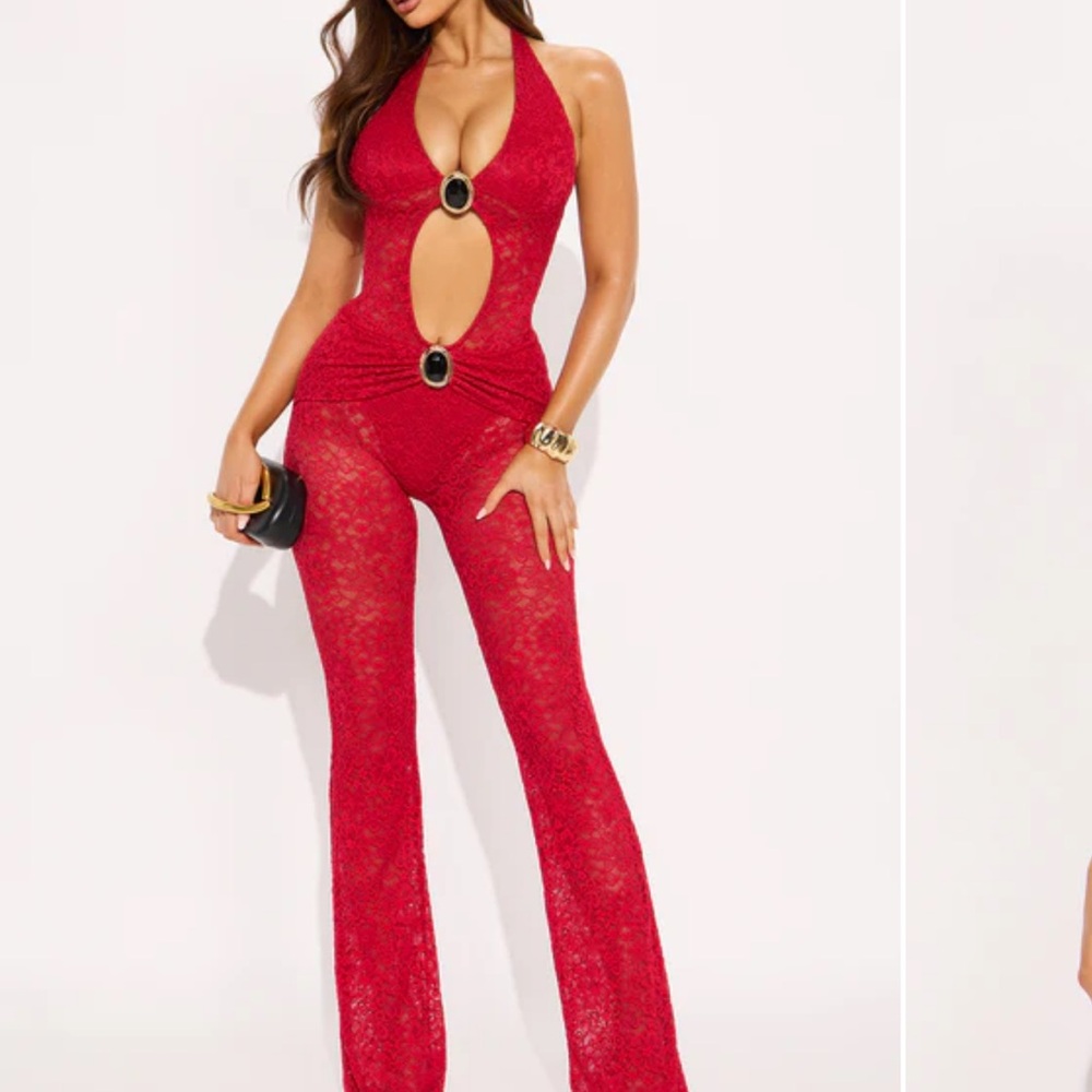 Fashion Nova Bold Red Lace Jumpsuit